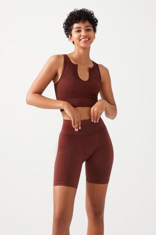 Los Ojos Kadın Kahverengi Askılı Fitilli Crop Top Büstiyer Scoop Kahverengi