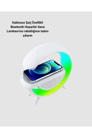 Mey İthalat Bluetooth 5.0 Hoparlör Kablosuz Şarj, Rgb Gece Lambası Ve Fm Radyo