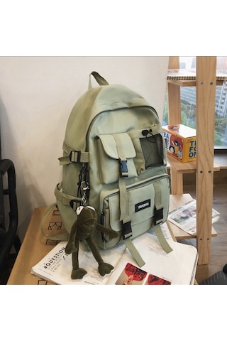 Green Çoklu Cep Sırt Çantası Erkekler Kanvas Ekleme Toka Açık Yeşil