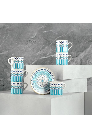 Aryıldız Castello 12 Parça 6 Kişilik Kahve Fincan Takımı 90 Ml Mavi - Beyaz