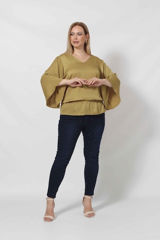 Moda Berray 3183yy Yağ Yeşili Beli Lastikli Bol Kol Bluz 001