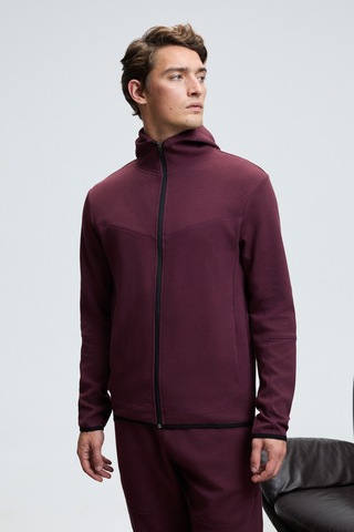 Grimelange AVENER Erkek Kapüşonlu Baskılı Fermuarlı Bordo Sweatshirt