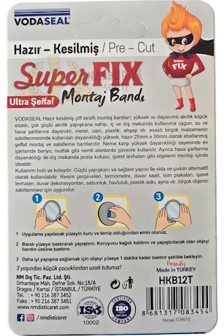 Vodaseal Superfix Kesilmiş Çift Taraflı Akrilik Montaj Bantları - 12 Parça