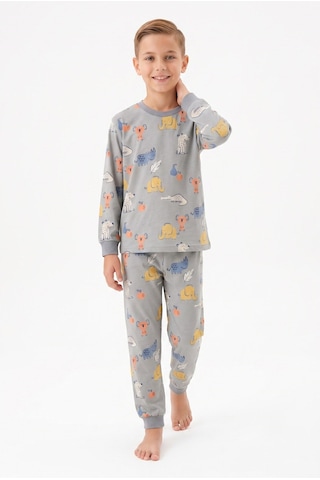 Bunny Hopp Erkek Çocuk Uzun Kollu Pijama Takımı %100 Pamuk Safari Hayvan Desenli Penye Gri