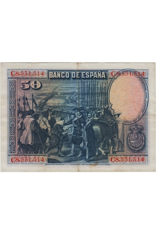 İspanya 50 Peseta 1928 Prado Müzesi Ve Velazquez Temalı. Çok Çok Temiz.