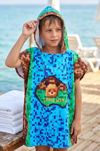 Erkek Çocuk 7-10 Yaş Kapşonlu Plaj Havlusu Panço Havlu Genç Deniz Havuz Havlusu Pixel