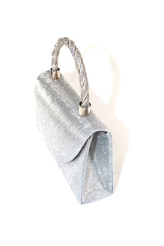Lazer Kumaş Gümüş Abiye Çanta Taşlı Kadın Abiye Çanta Abiye Çanta Gümüş Düğün El Gri Abiye Çanta