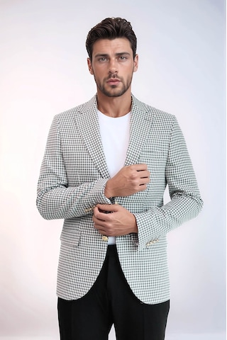 Açık Gri Kazayağı Desenli Gold Renk Metal Düğmeli Slim Fit Erkek Blazer Ceket - Wessi Grey