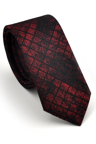 Bordo Siyah Küp Desenli Dokuma Kumaş Mendilli Slim Fit Kravat // Sdk230908 Desenli