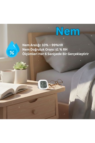 Npo Npt35b Dijital İç Mekan Termometresi Ve Nem Ölçer, Renkli Konfor Göstergeli, Beyaz