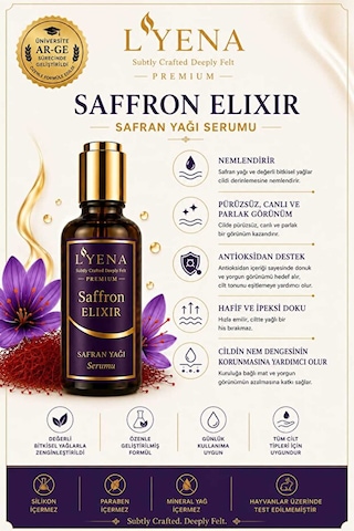 Lyena Premium Saffron Elixir Safran Yağı Cilt Bakım Serumu 50 Ml Canlı Ve Parlak Görünüm Destekleyici Serum