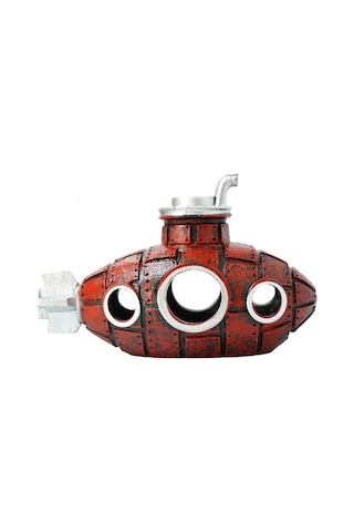 Youmex Akvaryum Balık Saklanma Gölgesi - Kırmızı Denizaltı Şekilli Pvc Dekoratif Ürün 12.5x6x8cm, Kutulu