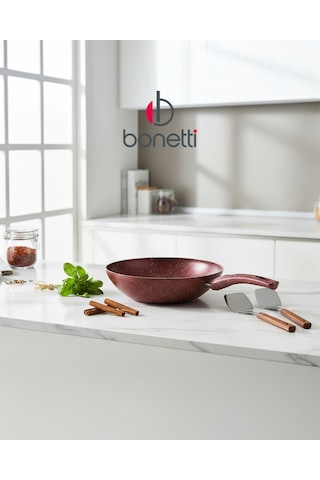 Bonetti Granit Kırmızı Wok Tava 26 Cm Yapışmaz Yüzey Kırmızı