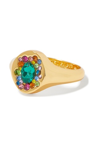 Regency Signet Ring 1.8x1.5 Cm, Renkli Modern Signet Yüzük Zarif Tasarım Altın