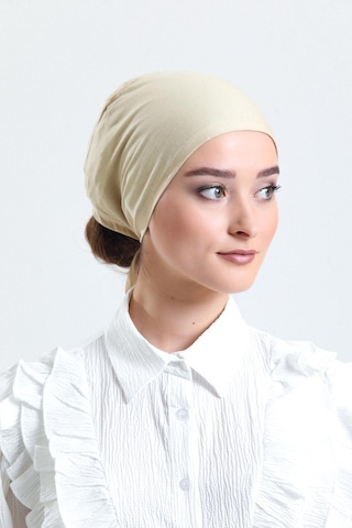 Bej Arkadan Bağlamalı Tesettür Bone Penye Kumaş Düz Bone 1011 12 Bej