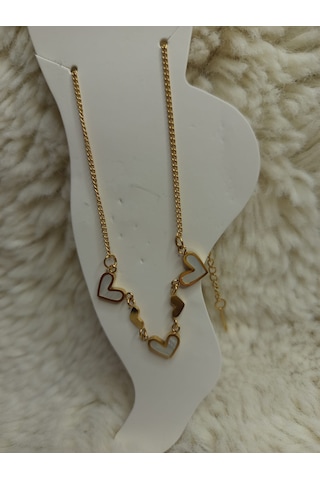 Stainless Steel Sedef Kalp Çelik Halhal Gold