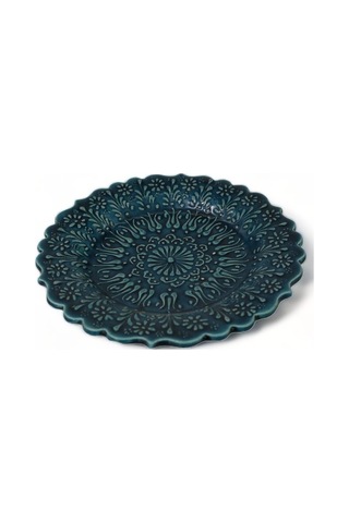 Turkuaz Tabak Lale Motifli 18 Cm