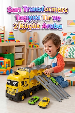 2 Metre Transformers Temalı 2 Metal Arabalı 24 Araç Kapasiteli Dev Taşıyıcı Yarış Pistli Oyuncak Tır