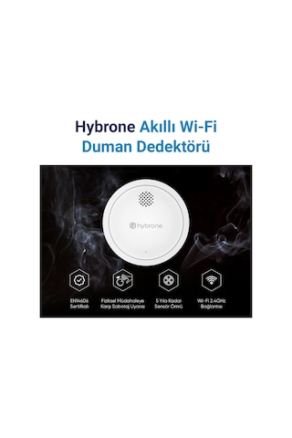 Hybrone Akıllı Wi-fi Duman Dedektörü, Sesli Işıklı Alarm Uyarısı, Uygulama İle Anında Bildirim