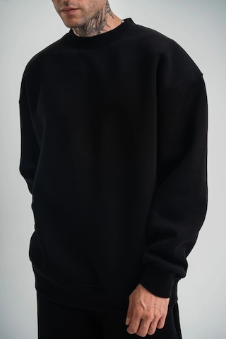 Erkek Uzun Kol Bisiklet Yaka 3 İplik Pamuklu Kışlık Sweatshirt - Siyah Siyah