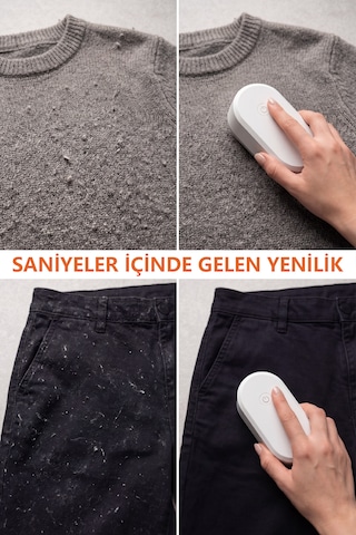 Şarjlı 6 Bıçaklı Tiftik Giderici Tüy Makinesi Kazak Giysi Elbise Temizleme Toplama Cihazı Womidi Sm-870 Beyaz