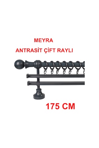 Meyra Demonte Başlıklı Ahşap Rustik Perde Askısı - Çift Raylı -antrasit 175 Cm Antrasit