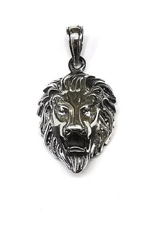 Omar Silver Unisex Aslan Kafası Figürlü Kolye Ucu Oksitli Gümüş O (513868011)
