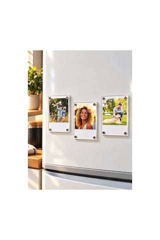Sürpriz Hediyeli 3 Adet 6x9 Cm Şeffaf Pleksi Mıknatıslı Fotoğraf Çerçevesi Magnetli Polaroid Anı Çerçevesi Fotoğrafsız
