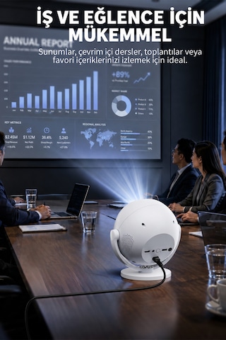 Ven-dens Vd-pjt002 Android 14 Taşınabilir Led Projeksiyon Cihazı, Hd 720p, 150 Ansı Lümen, Beyaz