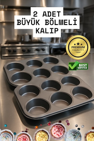 2 Adet Cupcake Fırın Kalıbı 6 Büyük Bölmeli Muffin Kek Kalıbı Diğer