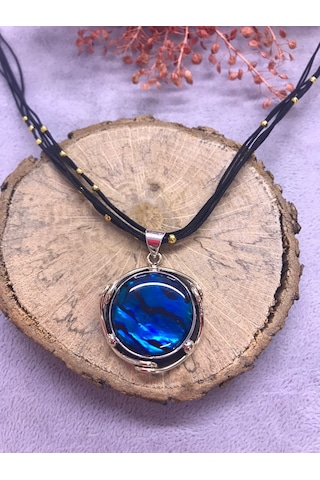 Okyanus Sedefi Taşlı Gümüş Kolye 925 Ayar Doğal Taş