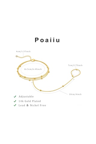 Fosenze 14k Altın Kaplama Kadın Bilezik, Toplu Zincirli Tasarım, Yüzük Özellikli, Ayarlanabilir, Alerjiye Duyarsız, Leydikler İçin Hediyelik Gümüşsüz Mücevher Altın