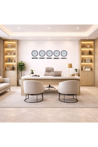 Modern Mor 36 Cm 5 Li Tabealalı Dünya Saatleri Çok Renkli