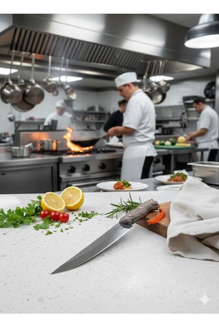 Isıya Suya Dayanıklı Verzalit Kabzeli N690 Böhler Çelik Kesim Bıçak Kurban Ve Mutfak Kullanımı Kahve