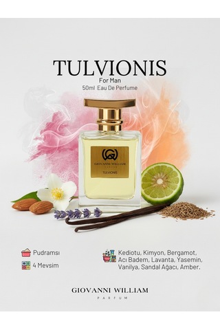 Tulvionis Erkek Parfüm Edp Bergamot, Badem, Lavanta, Vanilya, Sandal Ağacı, Amber Aromatik - Odunsu