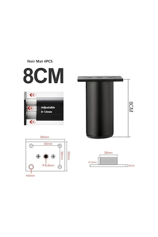 Siyah 4 Mat Mobilya Ayağı, 80 Mm Alüminyum, Tv Sehpası Ayakları, P Diğer
