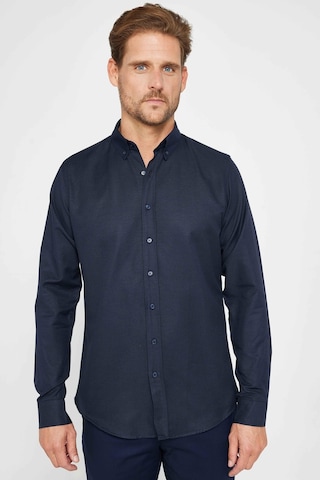 Tudors Slim Fit Uzun Kollu Dar Kesim Düğmeli Yaka Pamuklu Düz Oxford Lacivert Erkek Gömlek-31030-lacivert Lacivert