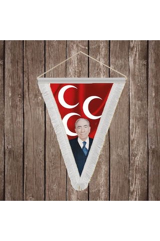 Alparslan Türkeş Ve Üç Hilal Kırmızı Sancak Beyaz Saçaklı Üçgen Flama Bayrak Hatıra Flama Diğer
