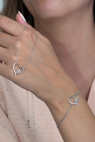 Gümüş Kalp Kar Tanesi Kolye Ve Bileklik Seti Taşlı Wss09