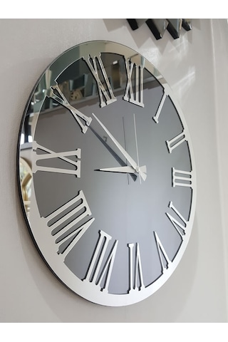 Ayna Denizi Silver Jet Smoked Model Gümüş Füme Renk 50 CM Dekoratif Aynalı Duvar Saati Gümüş
