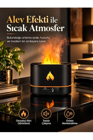 Ls 01 Alev Efektli Aroma Terapi Hava Nemlendirici 2 Litre Üstten Su Dolumlu Sessiz Buhar Makinesi Ofis Yatak Odası Dekoratif Nemlendirici