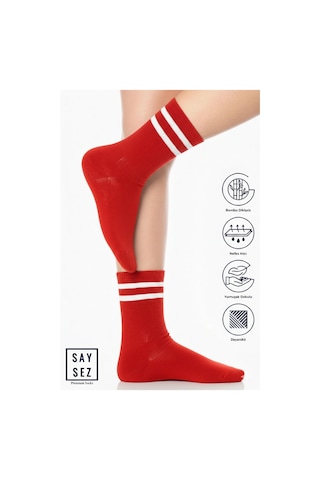 Saysez Bambu Unisex Tenis Kolej Çizgili Siyah-beyaz-kırmızı Premium Dikişsiz Soket Çorap 3'lü Paket Siyah