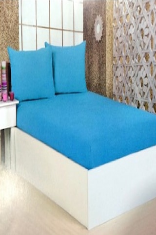 Altın Karma Havlu Lastikli Çarşaf Takımı 180x200 Cm 2 Adet 50x70 Cm Yastık Kılıfı Turkuaz