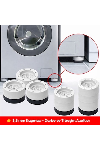Tineke Beyaz Eşya Ayağı Çamaşır Makinesi Mobilya Titreşim Önleyici Kaydırmaz 8.5 Cm Yükseltici 4 Lü Beyaz Beyaz