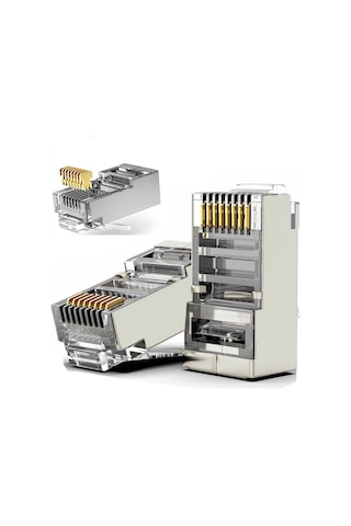 Koodmax 100 Adet - 3u" 3 Micron Gold Plated Cat6 Rj45 Metal Konnektör 8p8c Ethernet Kablo Ucu Jack