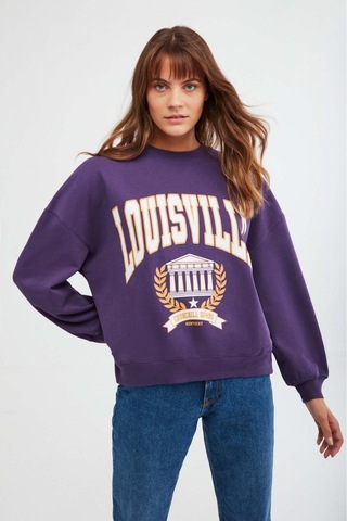 ETHIQUET RA ONA Kadın Oversize Yumuşacık İçi Polarlı Organik Pamuklu Baskılı Yuvarlak Yakalı or Sweatshirt