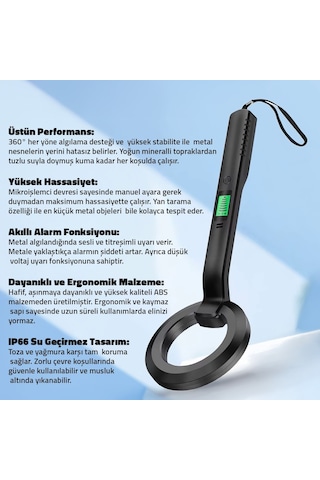 Upway El Tipi Hassas Metal Tarama Dedektörü 360 Derece Tarama Sesli Ve Titreşimli Uyarı
