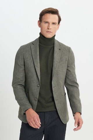 Erkek Hakı Slim Fit Dar Kesim Mono Yaka Desenli Torba Cepli Ceket Haki