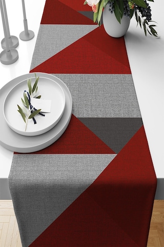 Kırmızı Geometrik Desenli Premium Masa Örtüsü Runner Rnr605