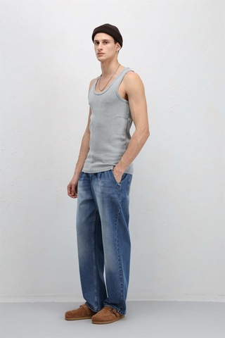 Vamos Yıkamalı Tank Top Kaşkorse Atlet Gri